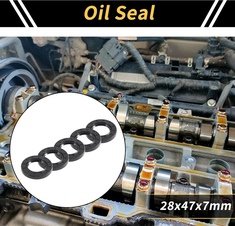 REPAIROCK Universal Oil Seal TC Double Lip W Steel Spring Seal Ring Rotary Shaft Seal 28x47x7mm High Pressure NBR Rubber Black 5pcs - Image 2